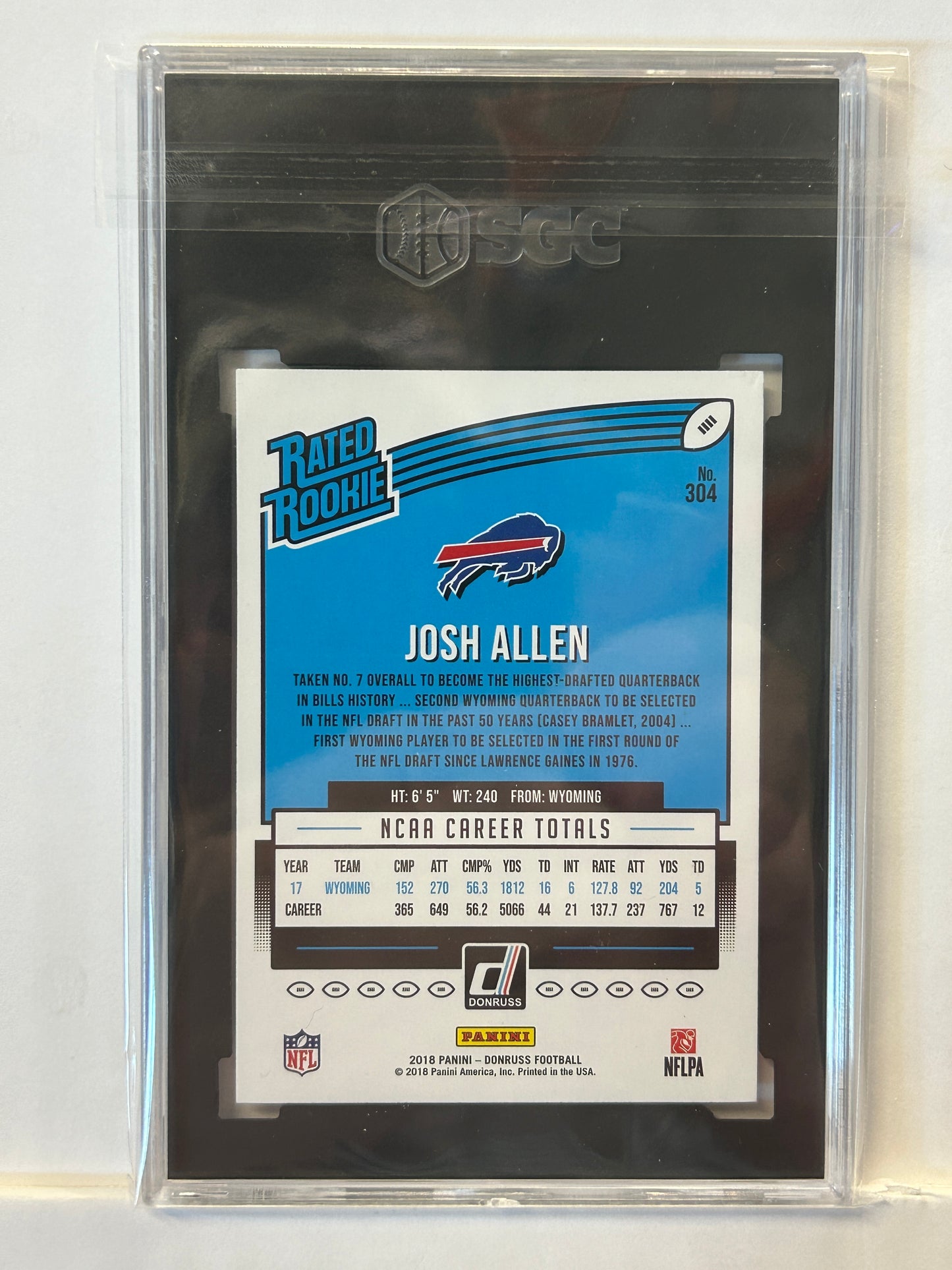 2018 Donruss Rated Rookie Josh Allen Buffalo Bills #304 SGC 6