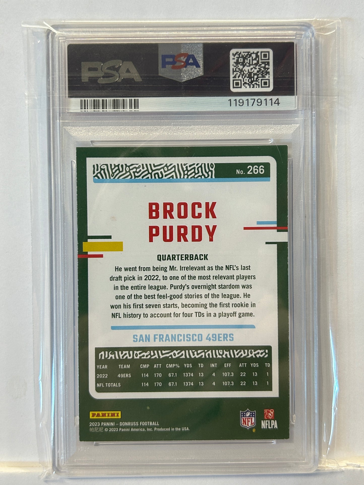 2023 Donruss Brock Purdy San Francisco 49ers #266 PSA 7
