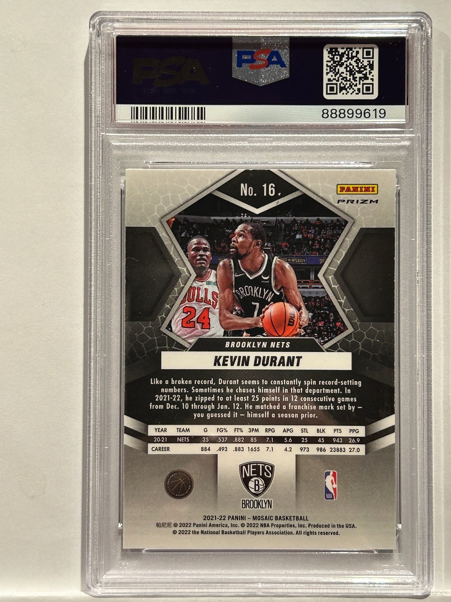 2021 Panini Mosaic Kevin Durant NY Brooklyn #16 PSA 10
