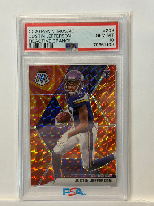 2020 Panini Mosaic Justin Jefferson #209 Reactive Orange PSA 10