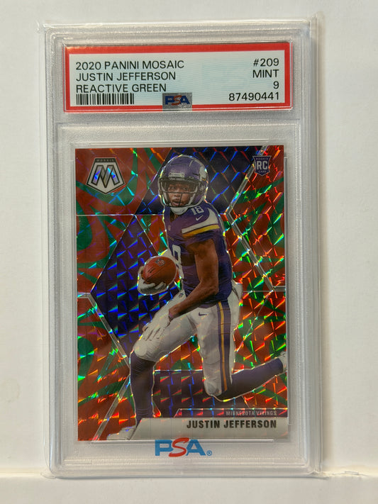 2020 Panini Mosaic Justin Jefferson #209 Reactive Green PSA 9