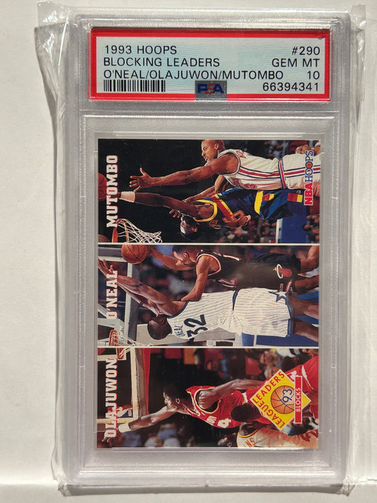 1993 Hoops Blocking Leaders O'Neal/Olajuwon/Mutombo #290 PSA 10